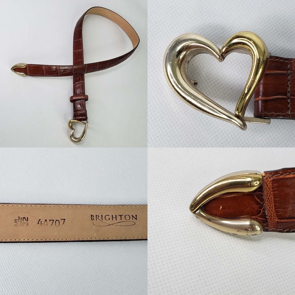 Brighton Belt Women 32 Brown Croc Embossed Leather Heart Western Equestrian